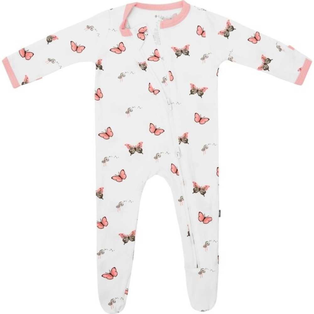 Kyte baby Girls White & Pink Butterfly Footed One-Piece